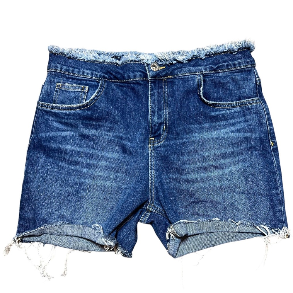 River Island Denim Cutoff Shorts Distressed Frayed Hem Blue Jeans Womens Size 12